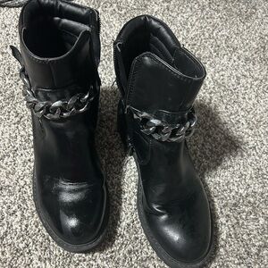 Black Boots with Silver Chain Detail